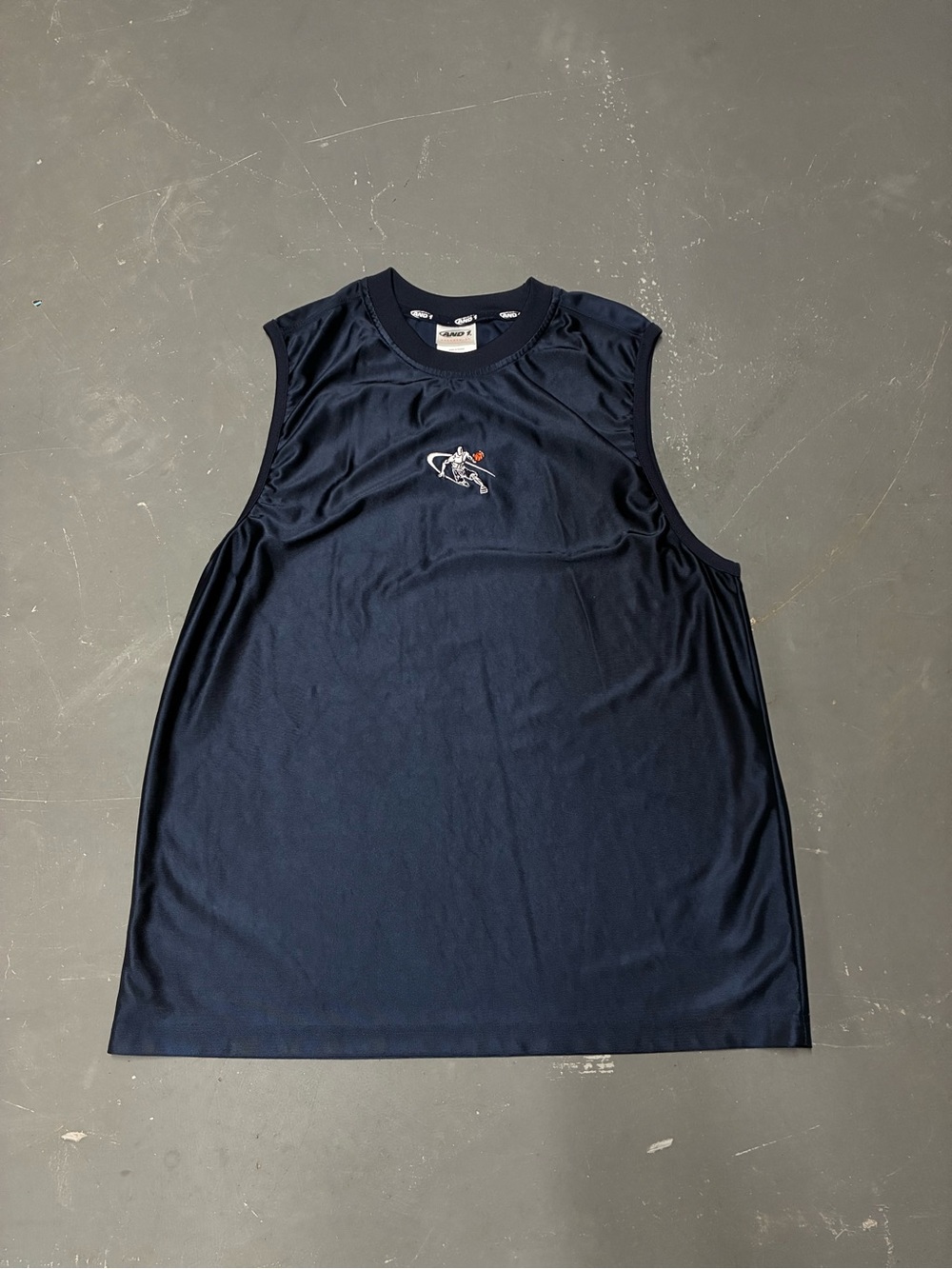 Vintage AND-1 Basketball Shirt Mens Large Sleeveless Navy Jersey Embroidered Y2K